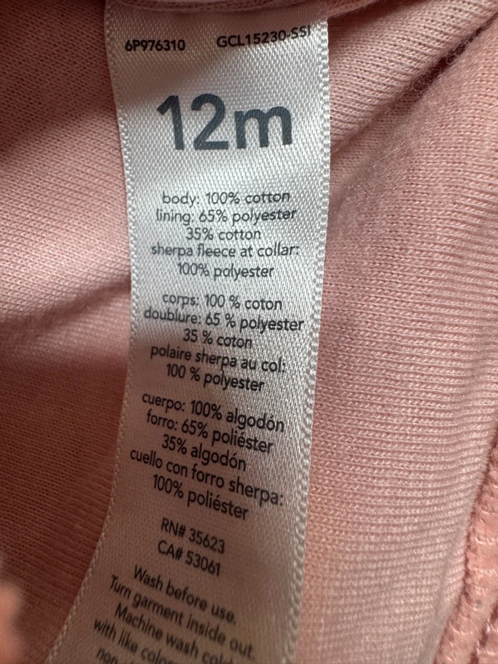 NWT OshKosh B’gosh Baby Girl Pink Corduroy Sherpa Collar Jacket Size 12 Months